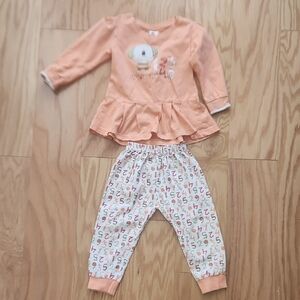 Orange Graphic Peplum Long Sleeves Tee With Number Design Pants
